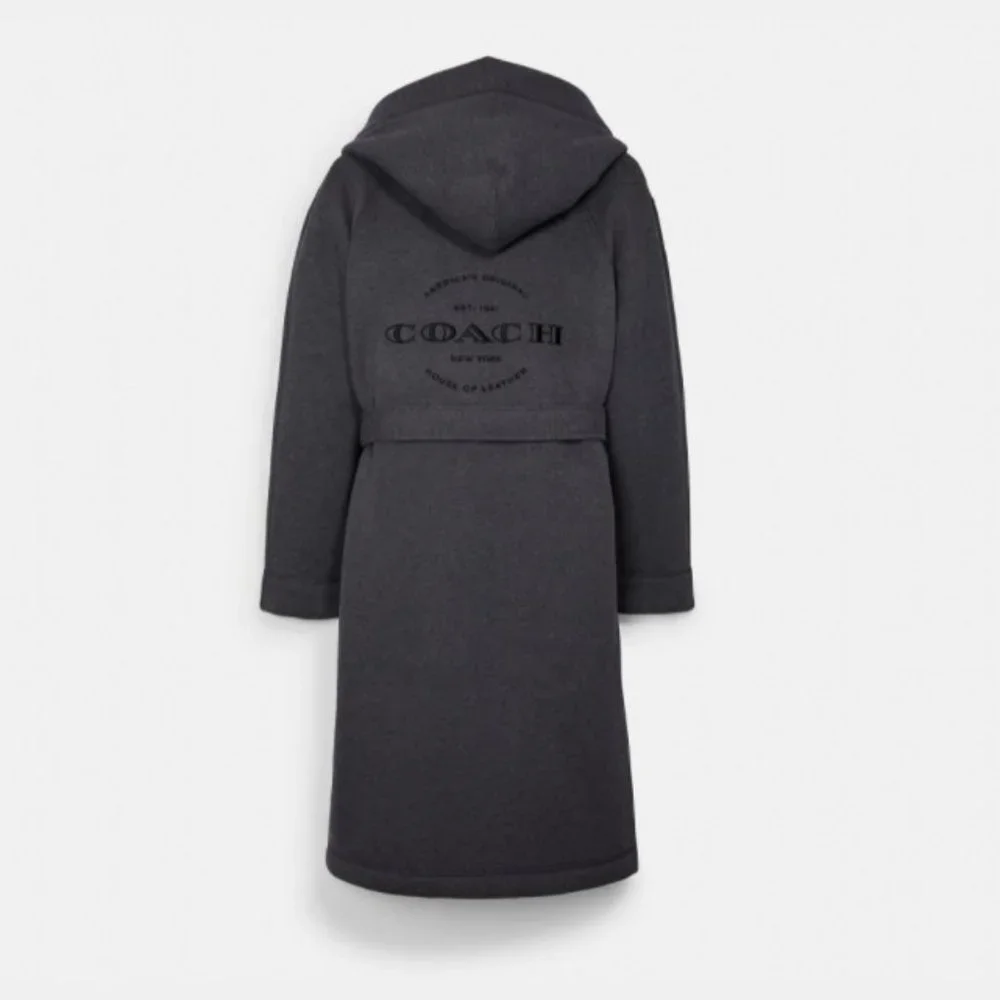 Coach Lounge Bath Robe Dark Grey Sewn Signature Logo Thick Sherpa Lined Winter